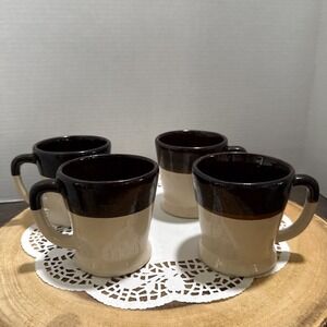Roseville RRP Co USA Stoneware Coffee Mugs Brown Cream Rustic Set of 4 Vintage